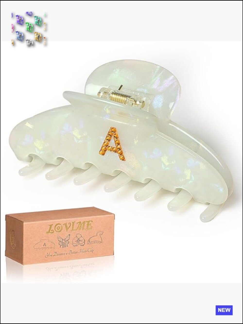 Pearlescent Acetate Hair Claw Clip Strong Grip Rhinestone Initial Gift